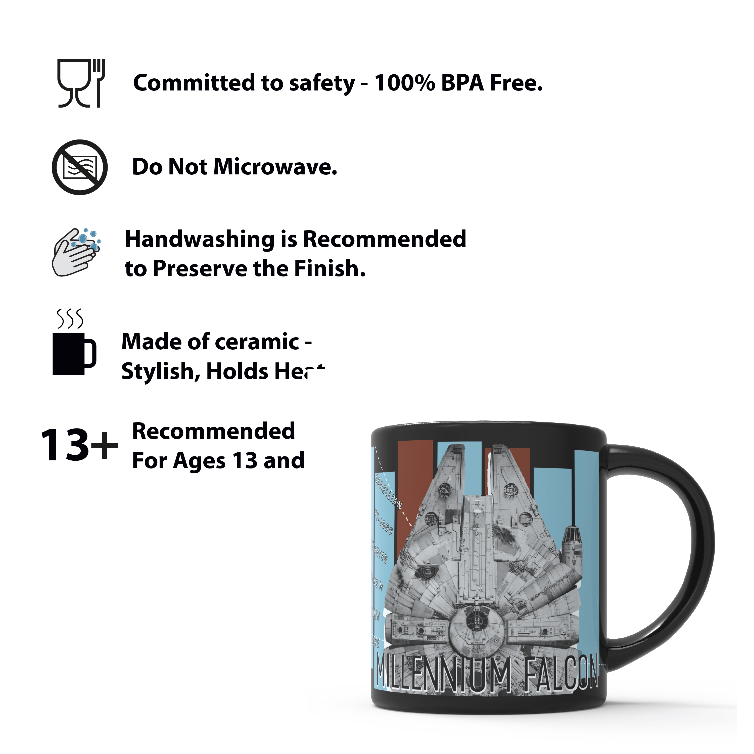 Star Wars 16 ounce Coffee Mug and Spoon, Millenium Falcon