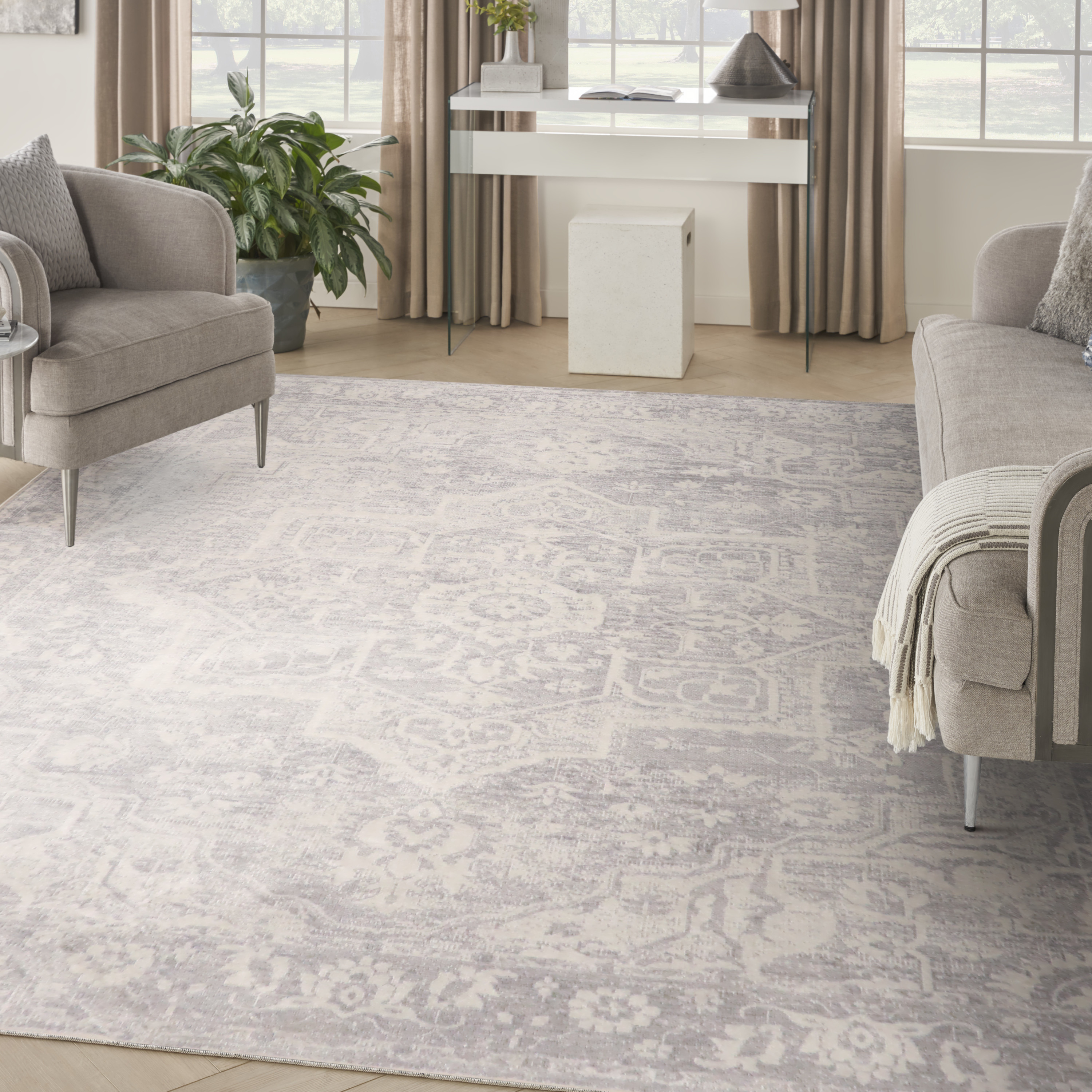 Nourison Astra Machine Washable 7'10" x 10' Grey Vintage Indoor Rug