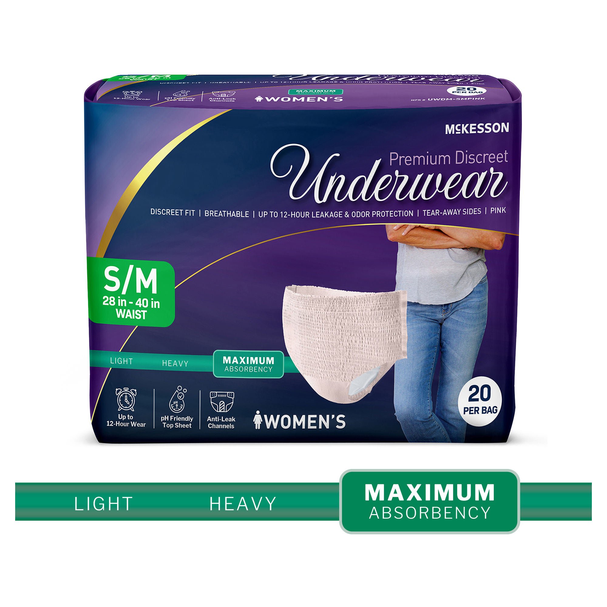 McKesson Premium Discreet Underwear for Women, Maximum Absorbency, Small/Medium