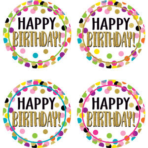 Confetti Happy Birthday Wear 'Em Badges, Pack of 32
