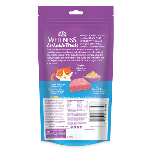 Wellness Lickable Treats Tuna back packaging