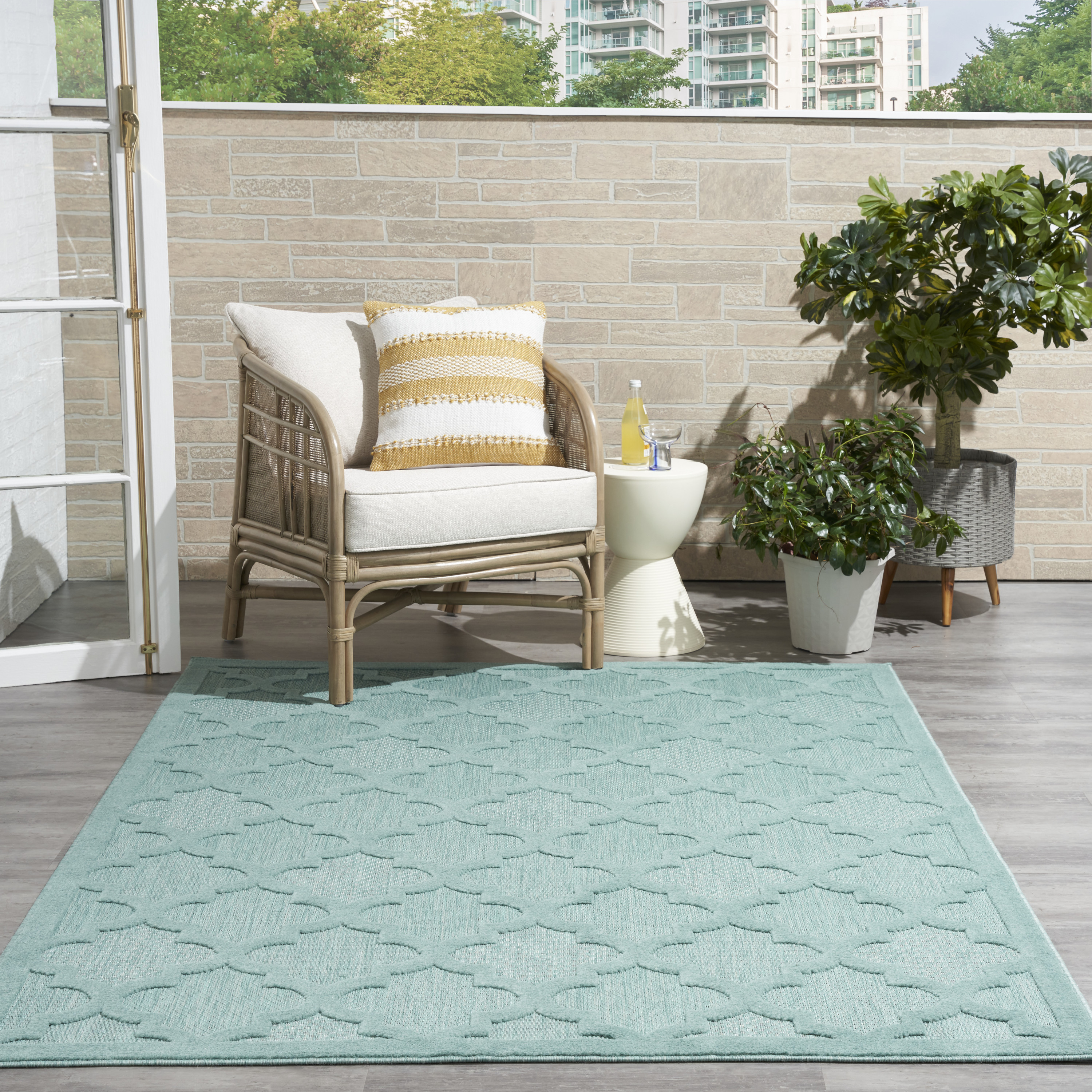 Nourison Easy Care 6' x 9' Aqua Teal Modern Rug