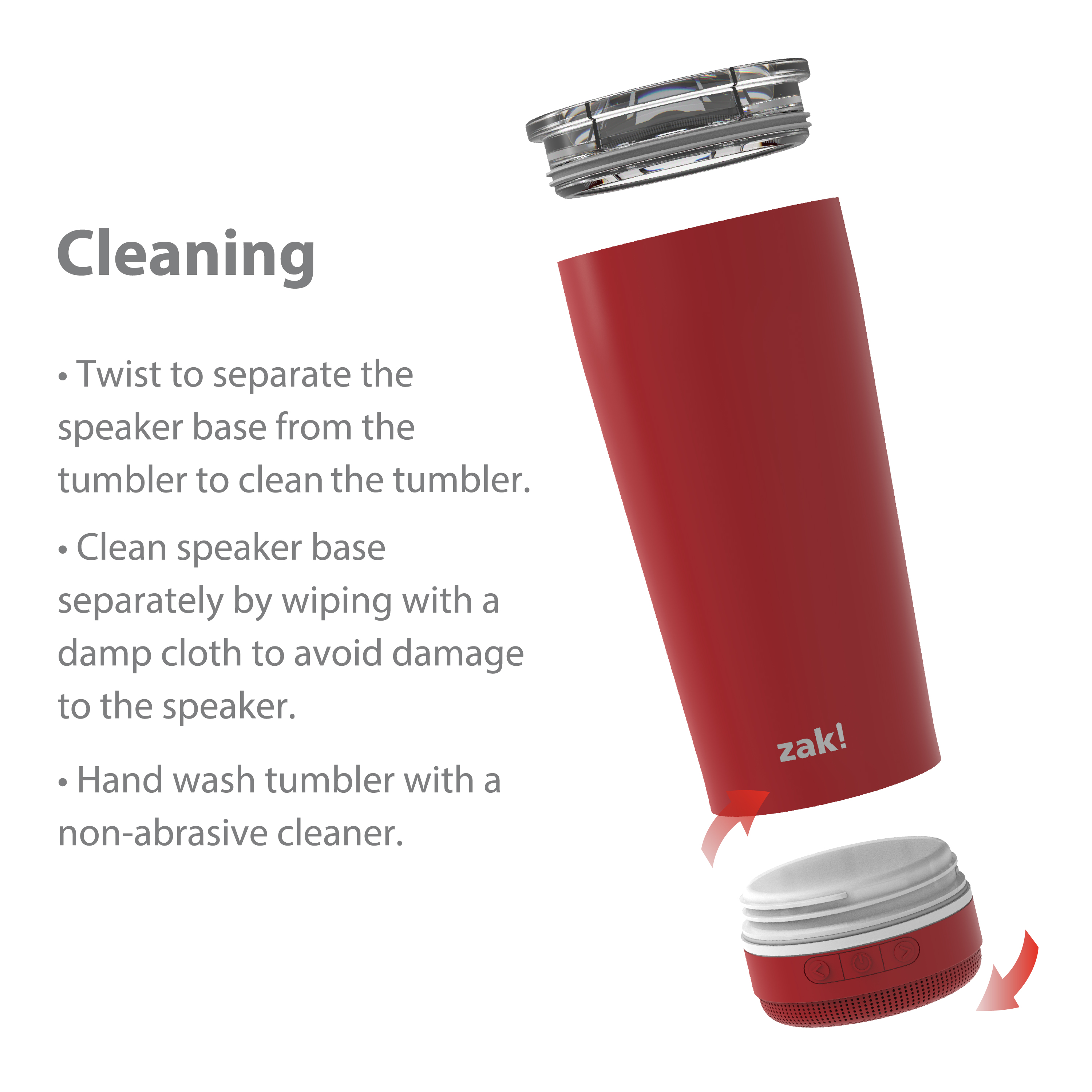 Zak Play 18 ounce Stainless Steel Tumbler with Bluetooth Speaker, Red slideshow image 11