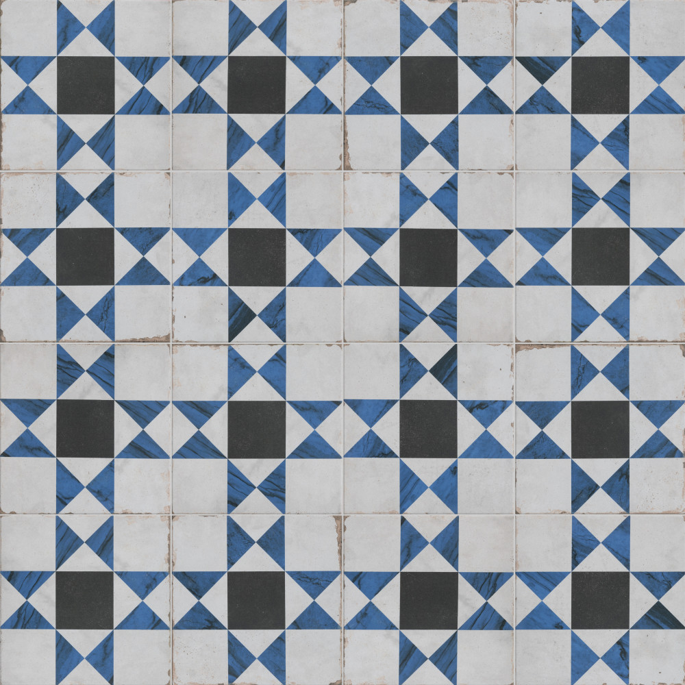 Renaissance Deco Indigo Cross 7.88x7.88 Square Porcelain Floor and Wall Digital Pattern