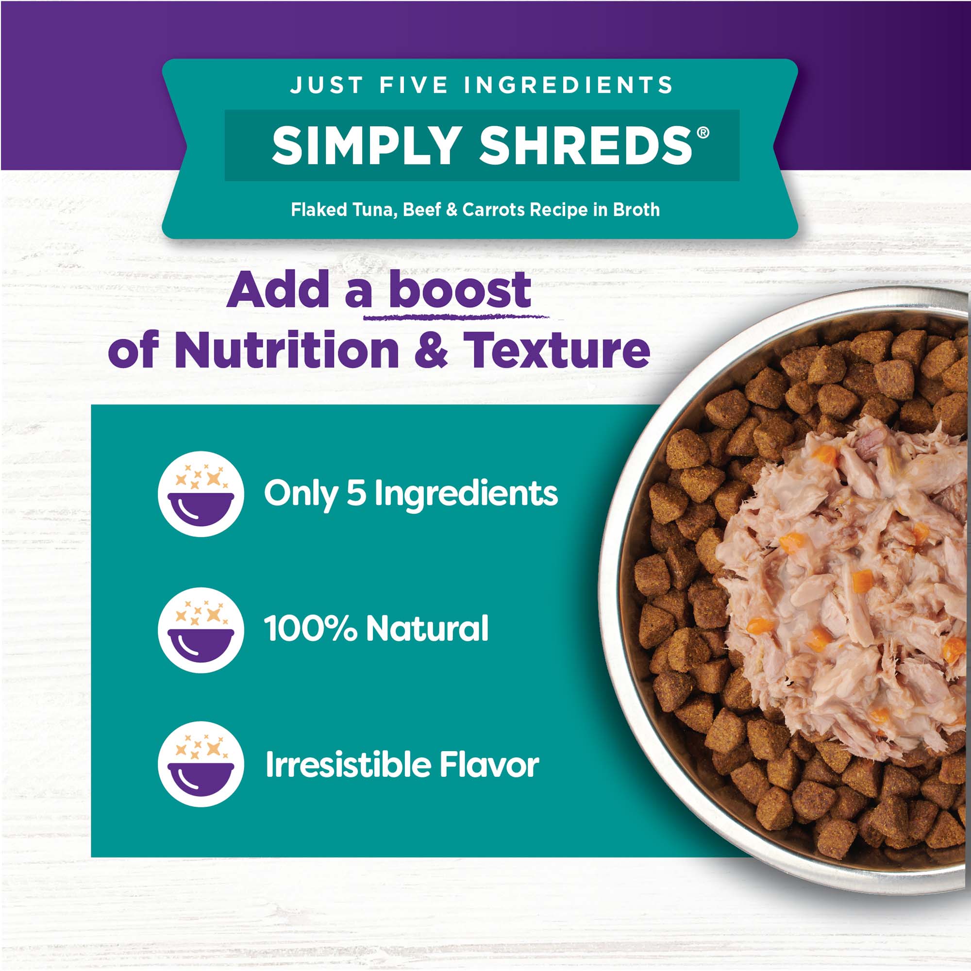 Wellness Bowl Boosters Simply Shreds Tuna, Beef & Carrots