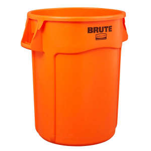 Rubbermaid Commercial, VENTED BRUTE®, High Visibility , 32gal, Resin, Orange, Round, Receptacle