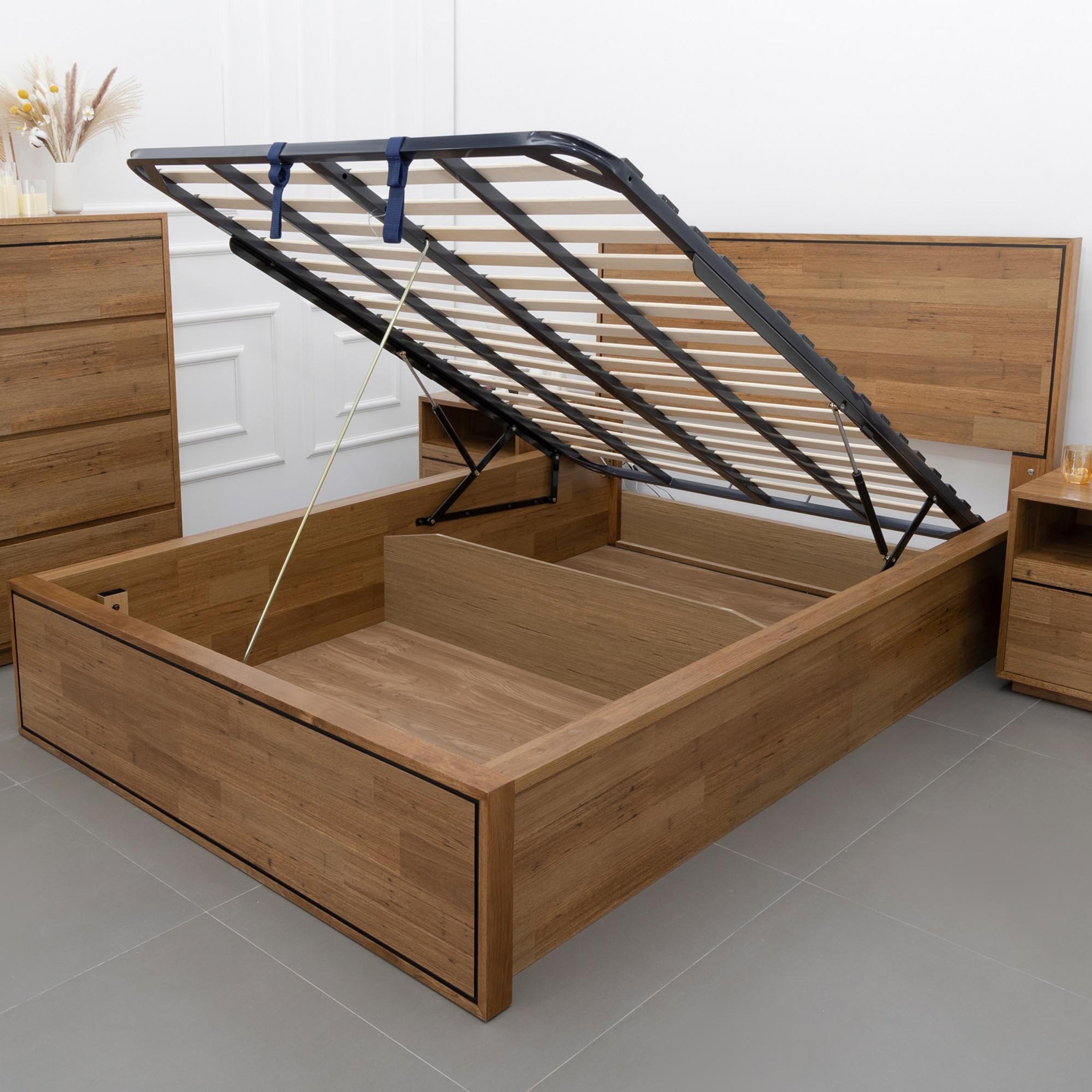 Lifestyle image of the  Colorado Bed Frame, W/ Led & Usb Headboard & Gas Lift Base, Natural from Forty Winks