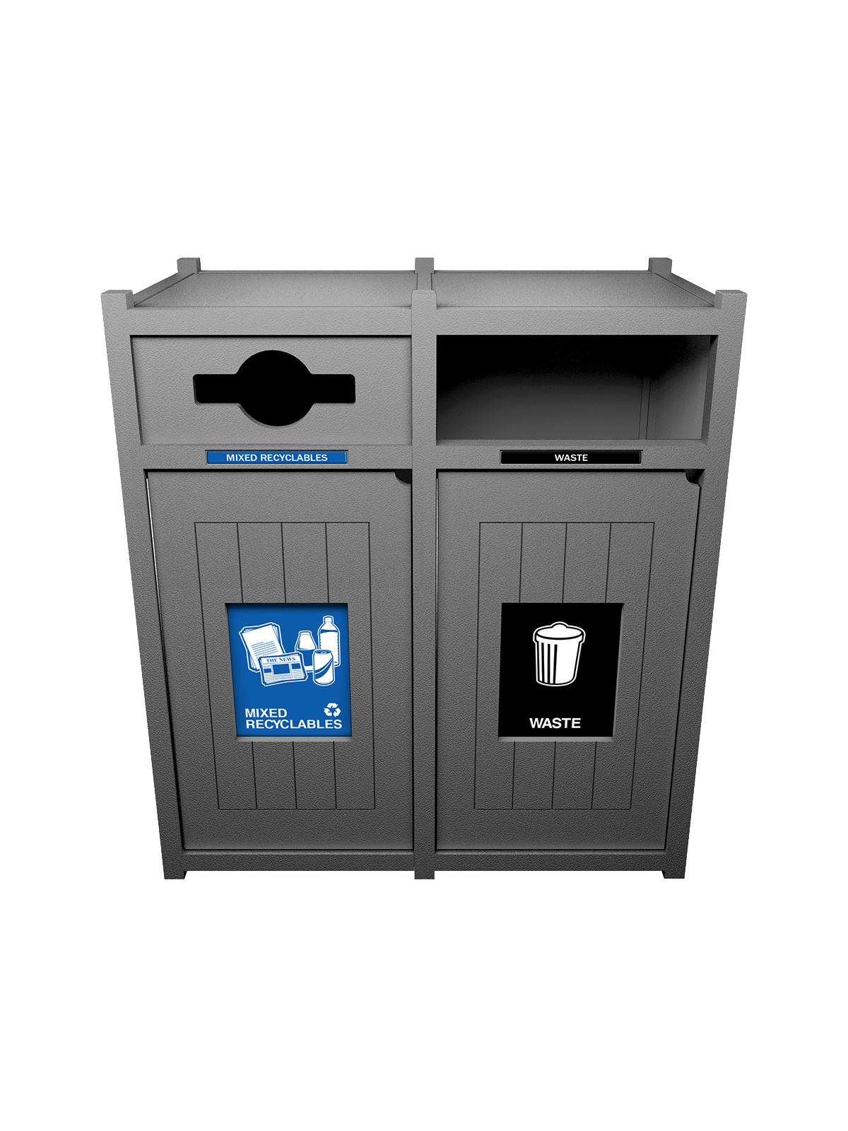 VISION – Double – Unit – Mixed Recyclables-Waste – Mixed-Full – Grey
