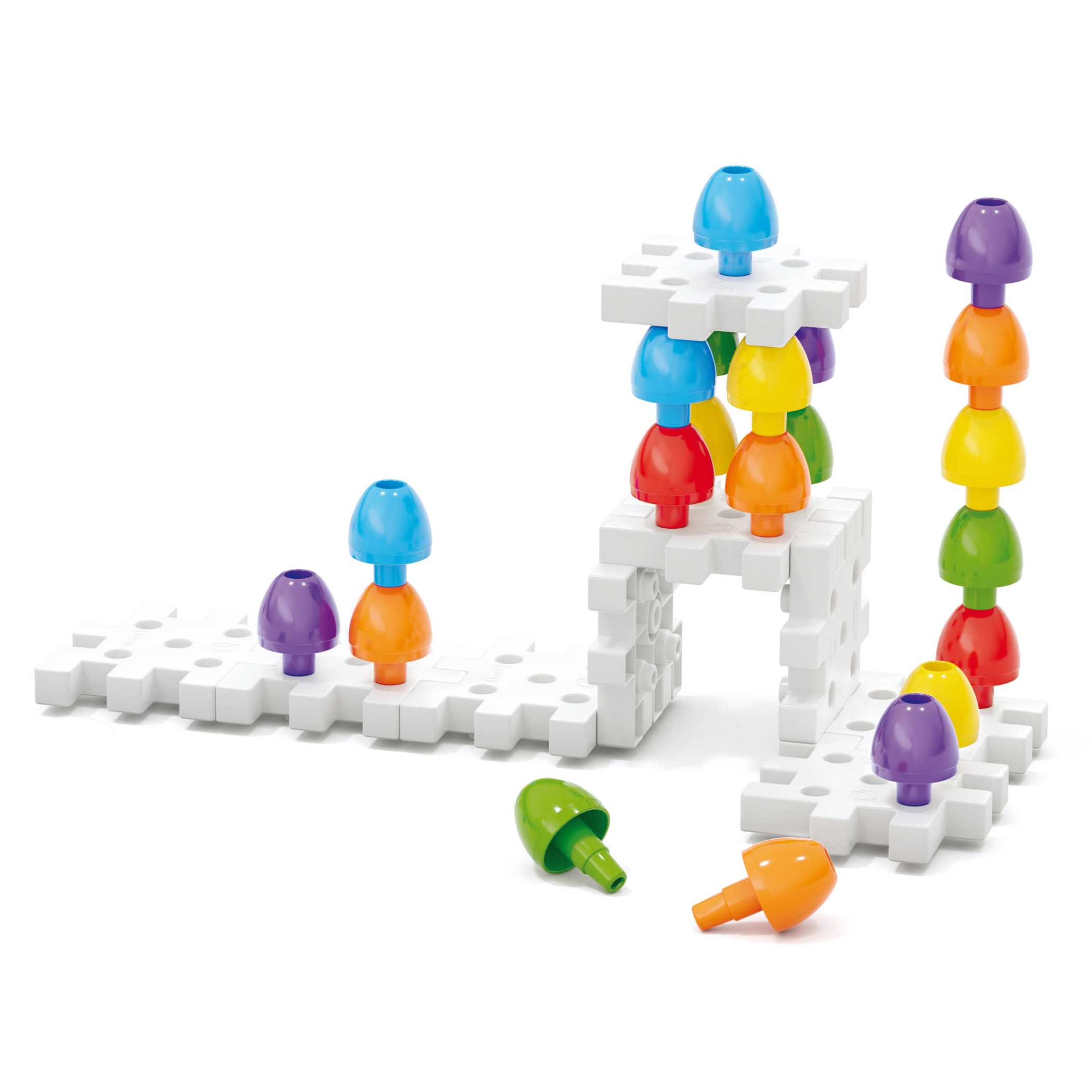 Quercetti Jumbo Peggy Medium - Stacking Peg Toy with Illustrated Cards and 9 Linking Boards and 36 Pegs image number null
