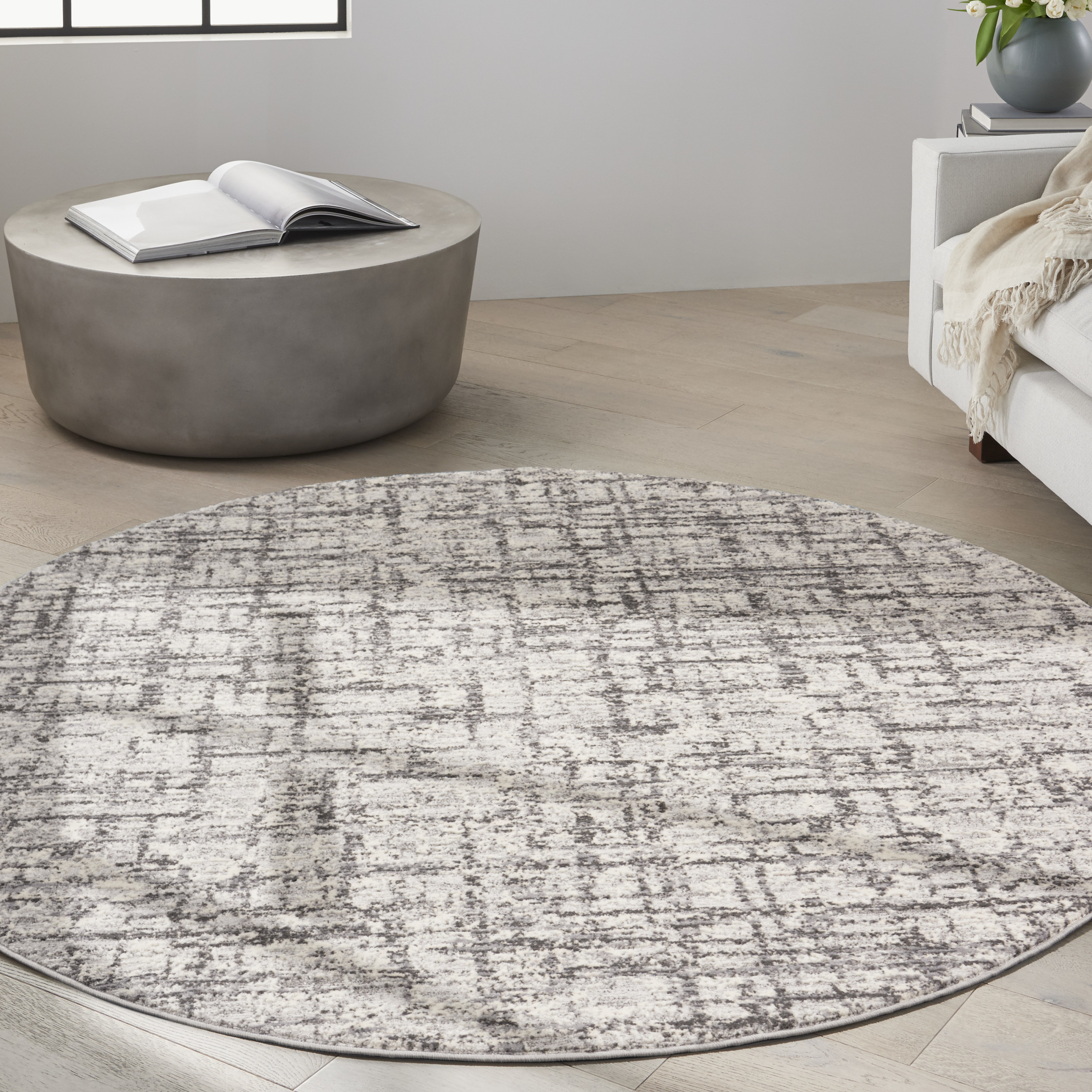 Calvin Klein CK950 Rush 6' x Round Ivory Grey Modern Indoor Rug
