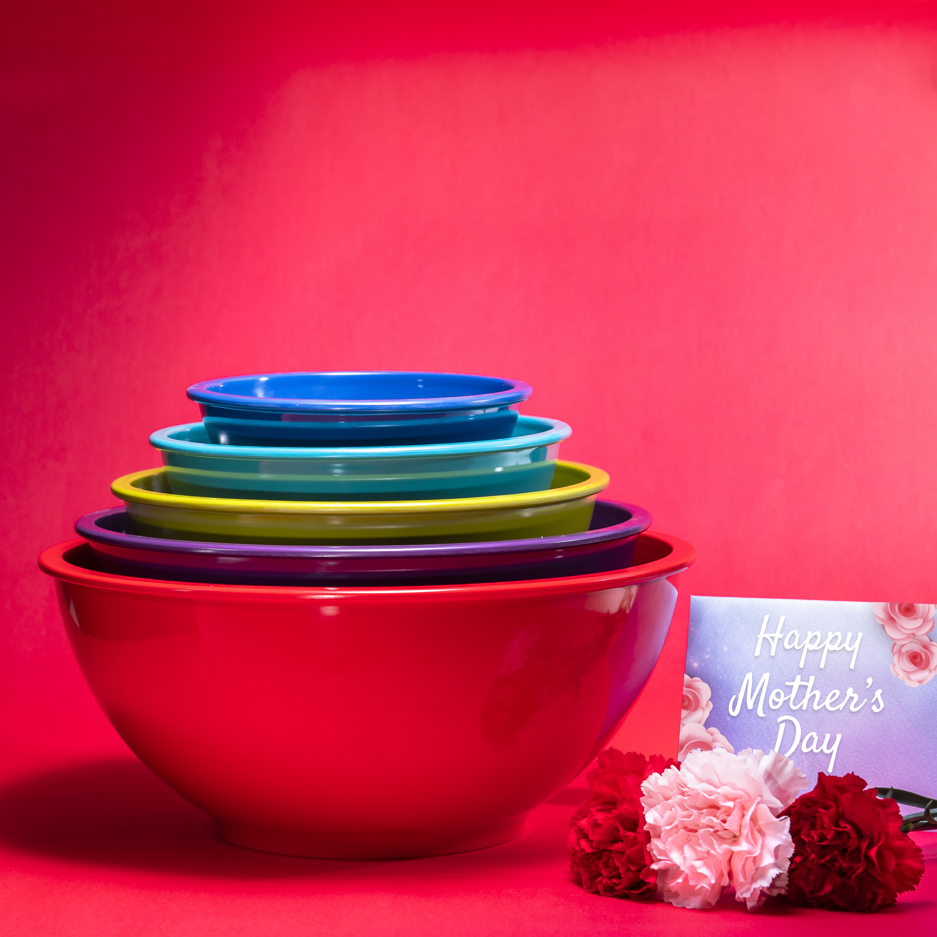 Colorway Plastic Serving and Mixing Bowl Set, Blue and Red, 5-piece set slideshow image 7