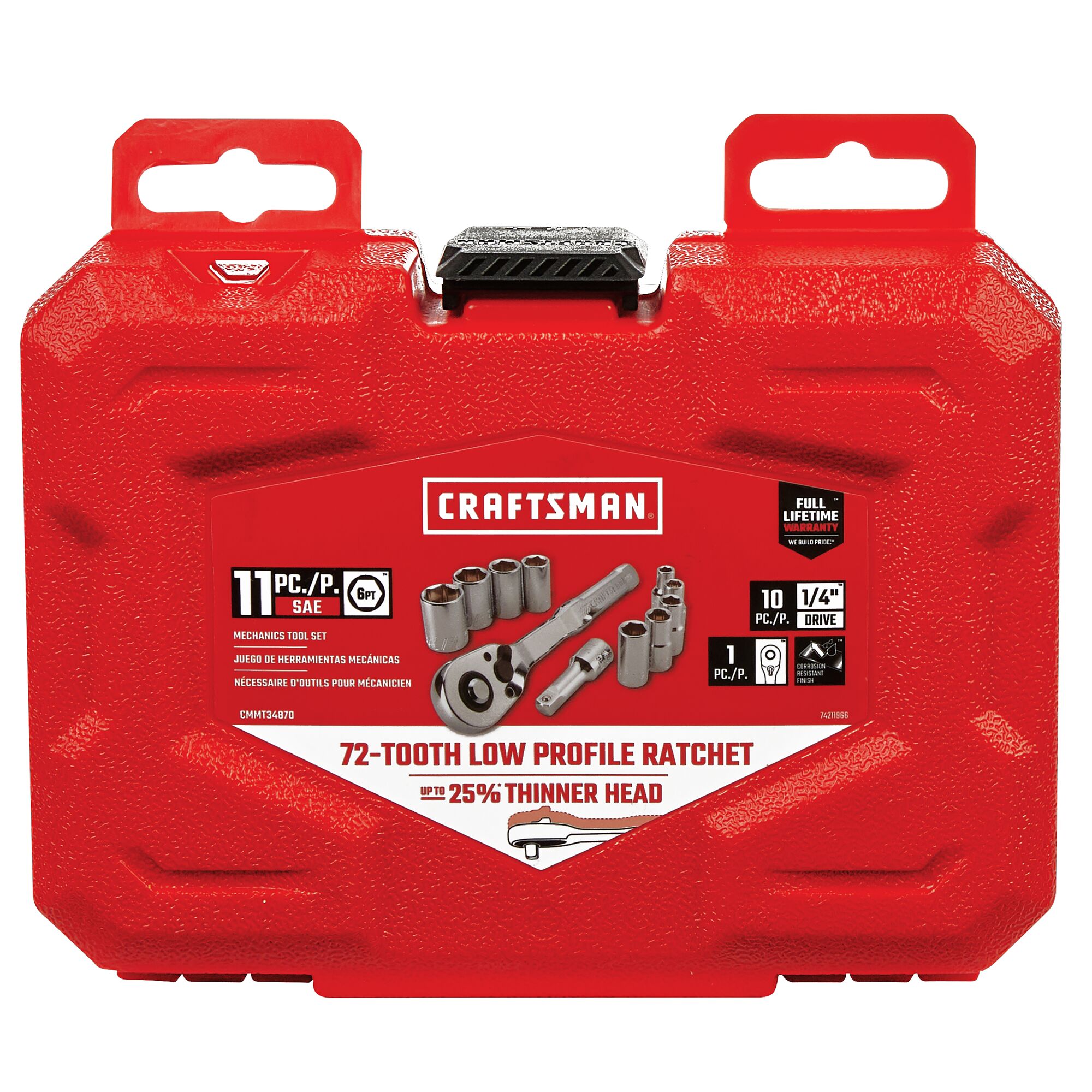 CRAFTSMAN 11 Piece 1/4 inch SAE Mechanics Tool Set in closed red packaging case