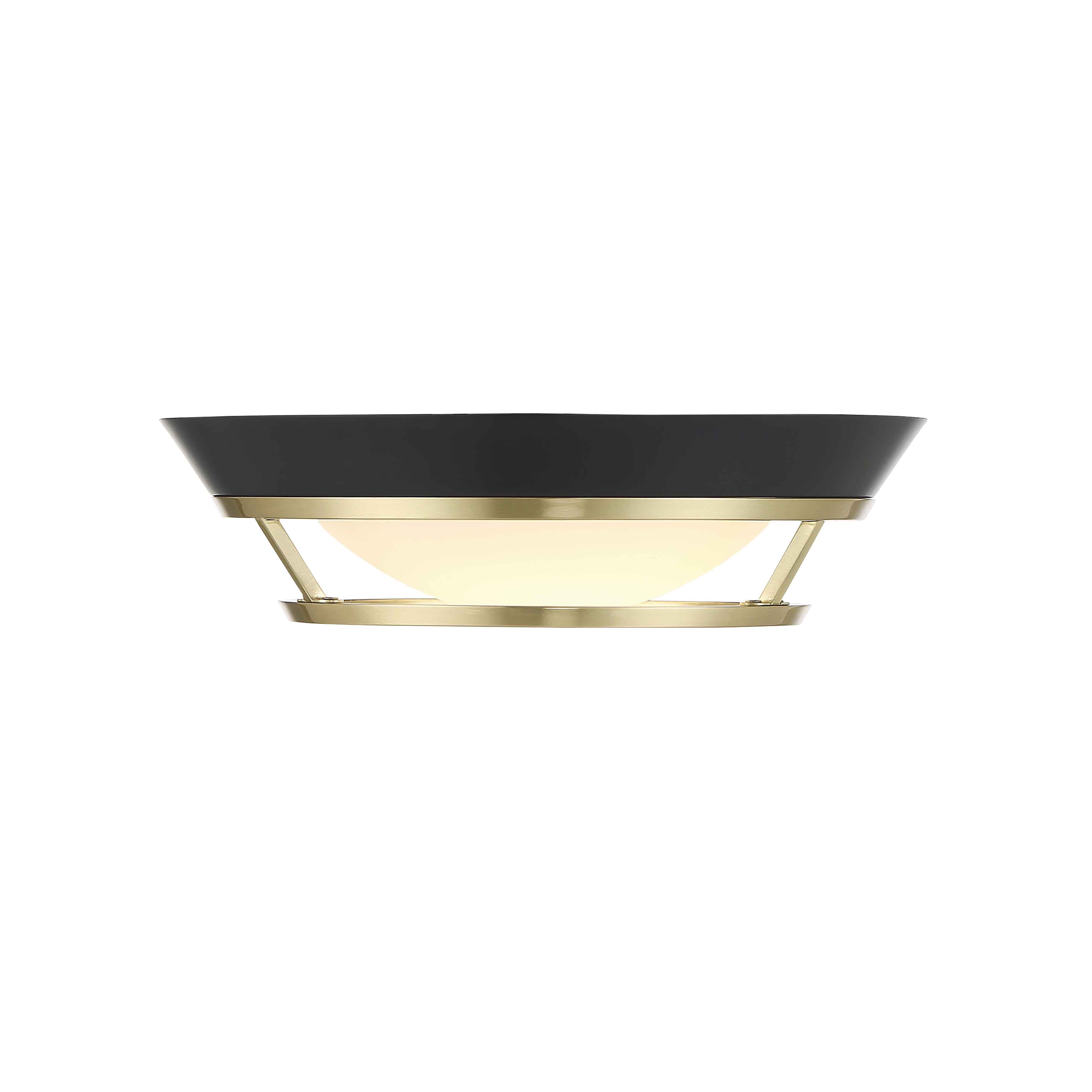 The Beam Me Up! flush mount combines industrial-modern aesthetics with practical functionality. Its coal and satin brass finish adds visual interest while the 1174 lumens of high-CRI LED light provides excellent illumination for smaller spaces. - alternate view