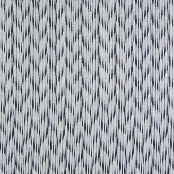 Woven fabric with vertical navy and light-gray stripes forming a repeating chevron pattern; covering the entire surface, displayed flat in a close-up, evenly lit, neutral setting.