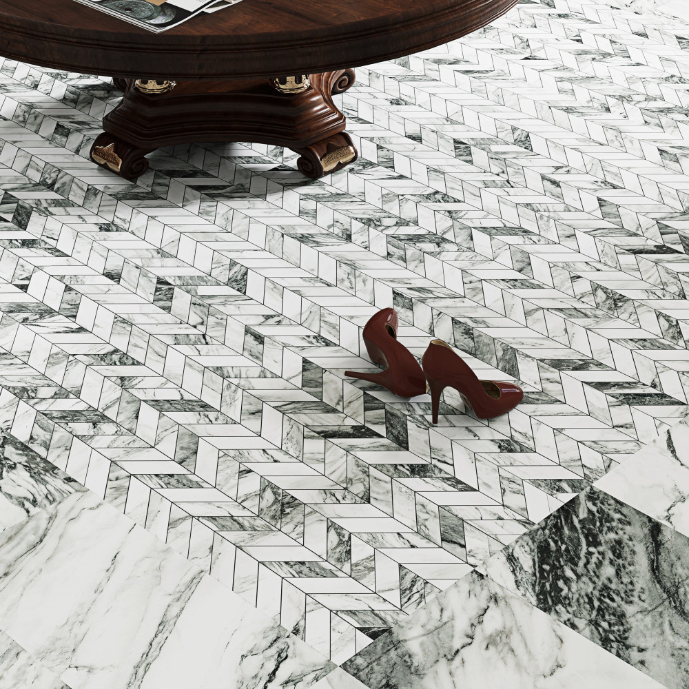 Touche Chevron Zebre 11-3/4 in. x 12-1/4 in. Porcelain Mosaic Tile