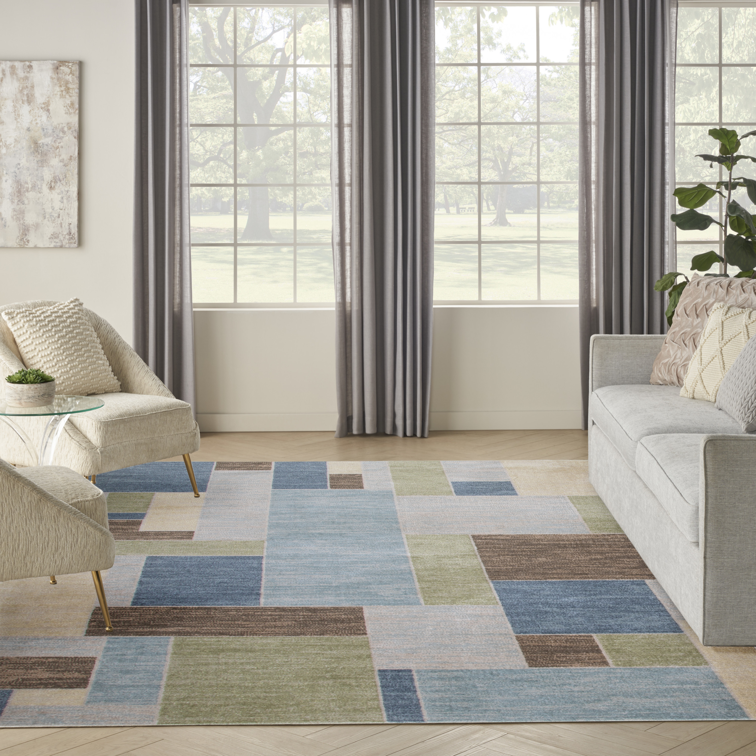 Nourison Astra Machine Washable 7'10" x 10' Blue Green Multi Modern Indoor Rug