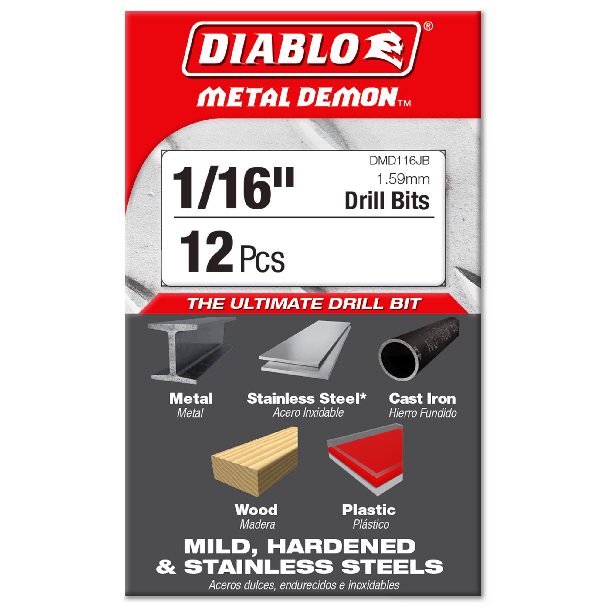 Diablo 1/16 in. Metal Demon Drill Bit for Mild, Hardened and Stainless Steels in its retail packaging, ready for the job box or tool bag