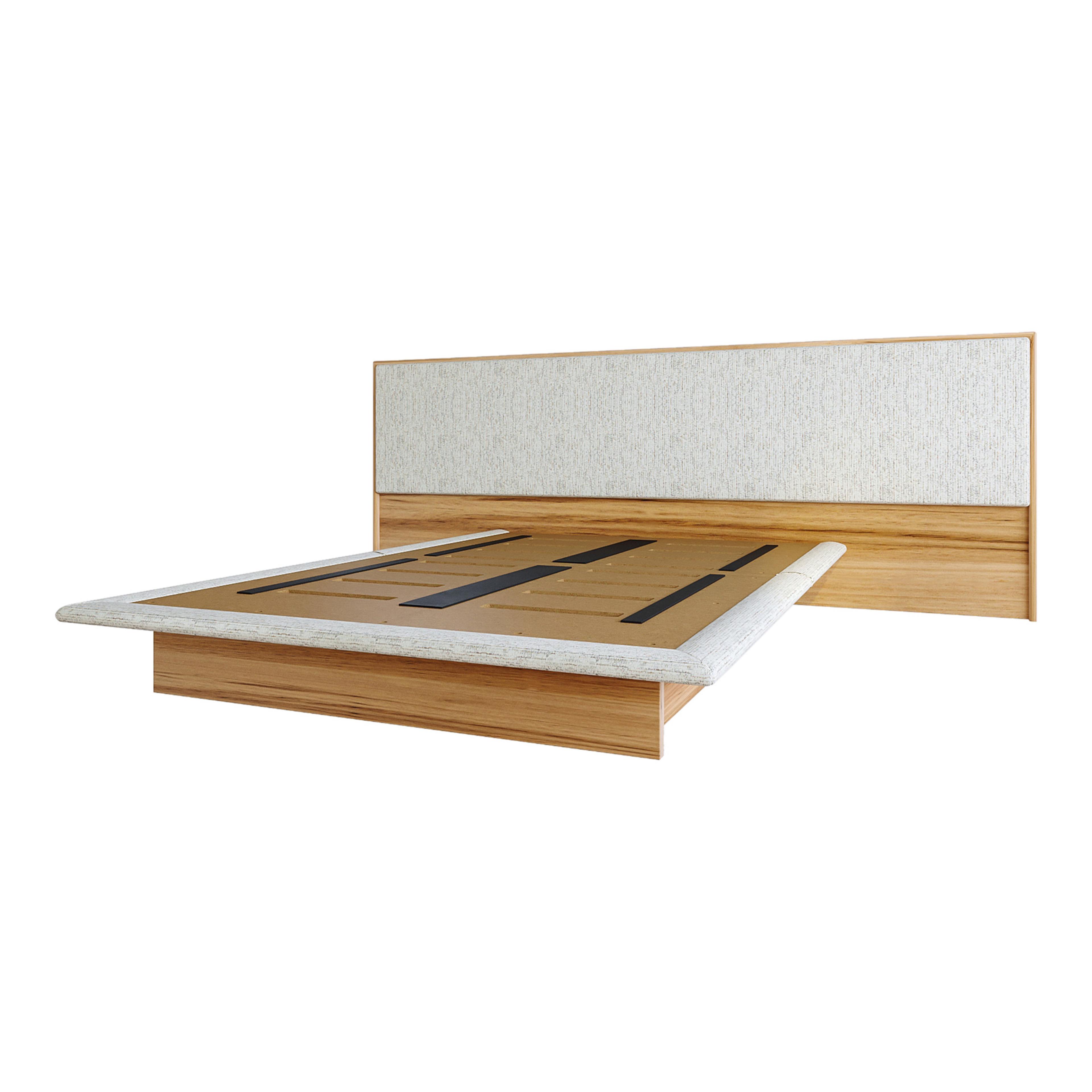 Product image of the  Soho Bed Frame, W/ Extended Headboard & Upholstered Base, Light Ash-Montague Alabaster from Forty Winks
