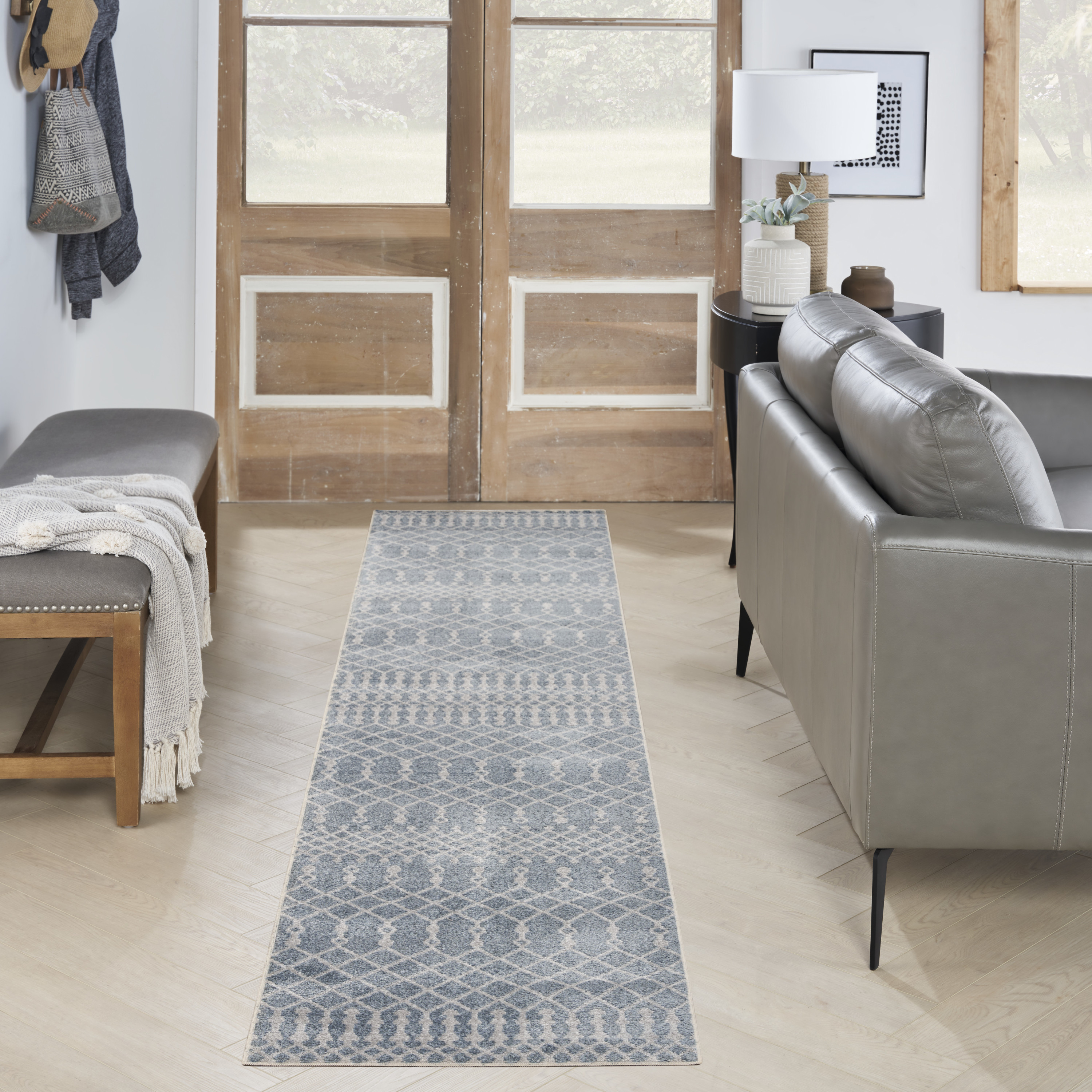 Nourison Astra Machine Washable 2' x 6' Blue Bohemian Indoor Rug