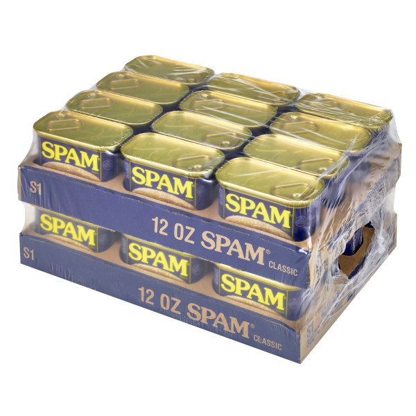 SPAM(r) Luncheon Meat, 24/12oz. . C1RA - Front Right Closed Case (Hi Res)