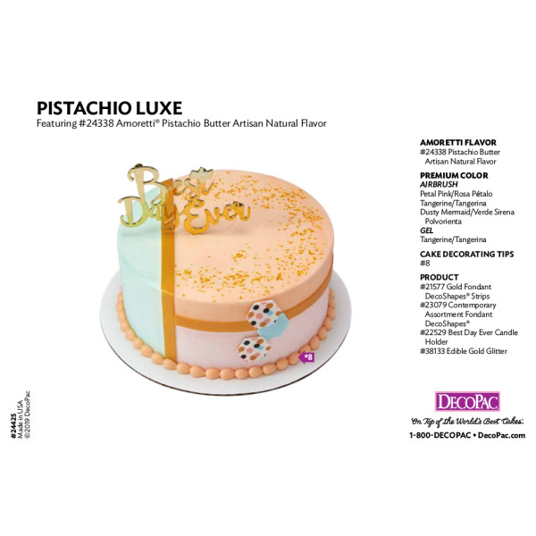 Amoretti Pistachio Butter Flavor Cake Decorating Instruction Card