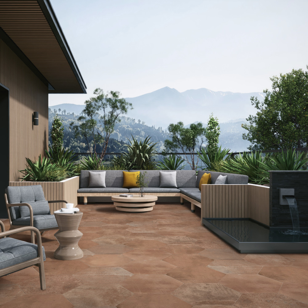 Argillos Hex Terracota 20-1/2 in. x 23-5/8 in. Porcelain Floor and Wall Tile