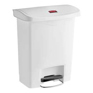 Rubbermaid Commercial, Streamline, Step-On, 8 gal, Resin, White, Rectangle, Receptacle