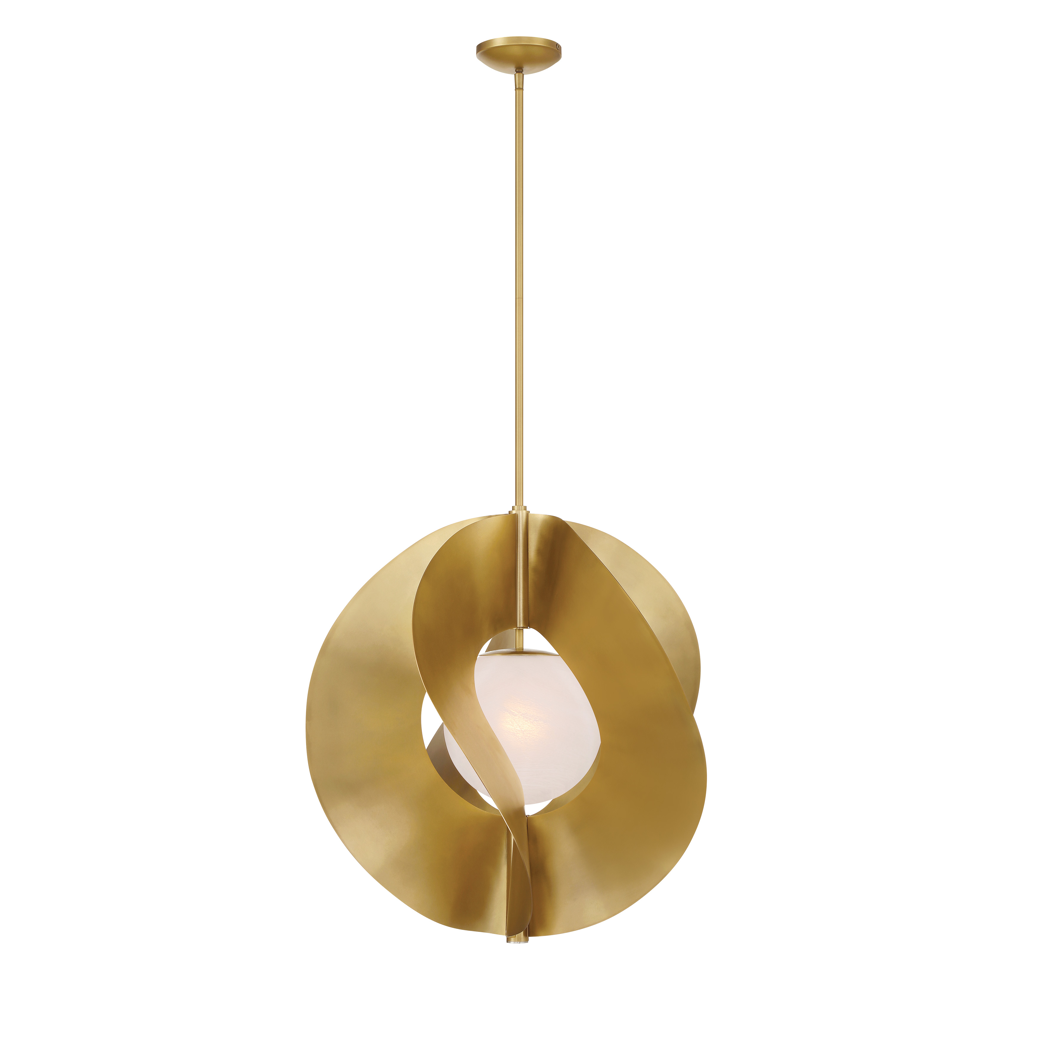 The Gloria pendant combines warm Legacy Brass finish with handcrafted seeded glass for a sophisticated transitional look. At 24 inches wide, it makes a bold statement while the etched glass diffuses light beautifully. - alternate view