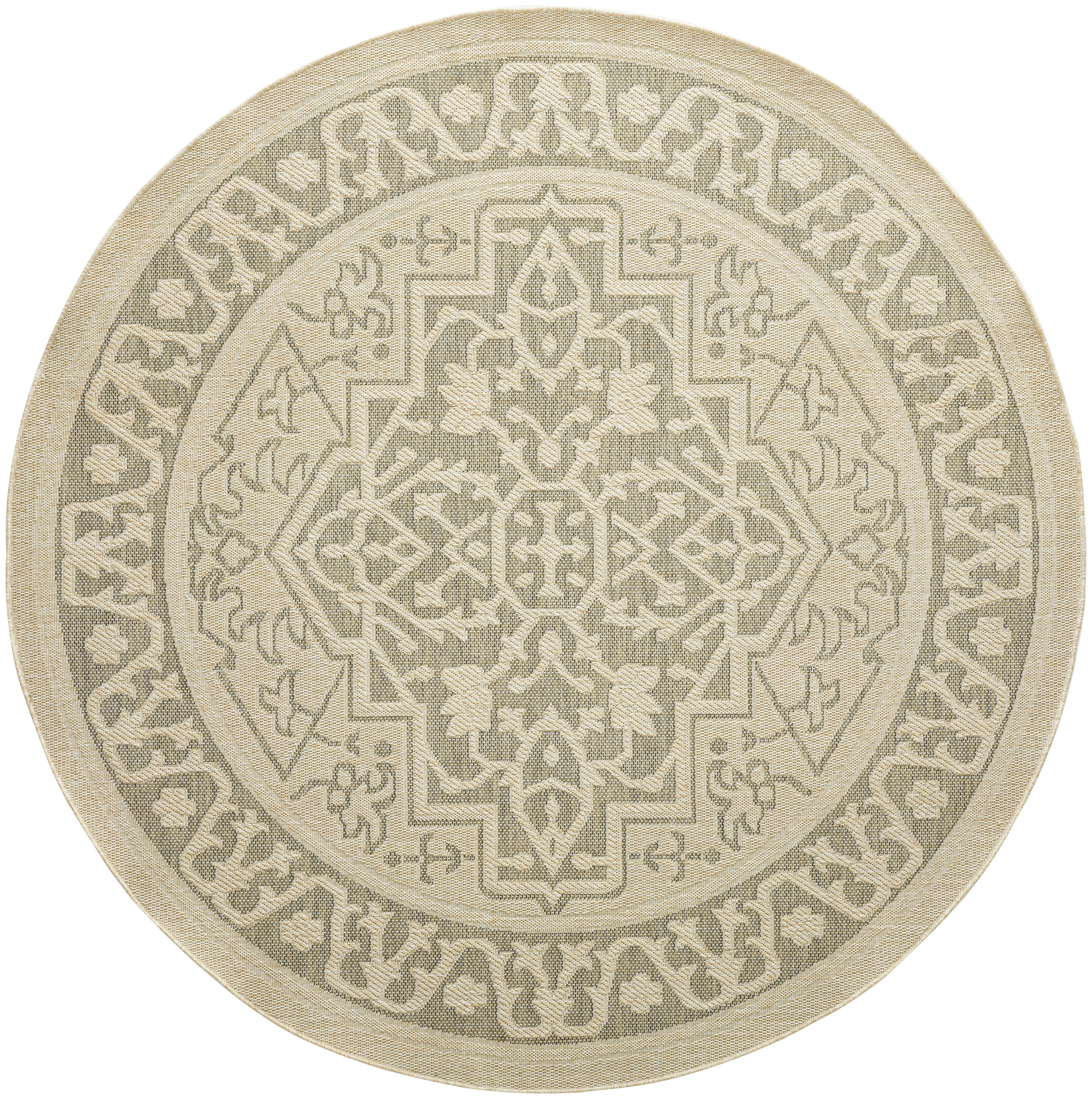 Nourison Tulum 8' x Round Taupe Olive Outdoor Rug
