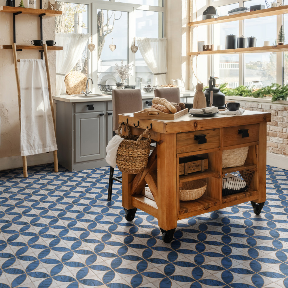 Renaissance Deco Indigo Mandorla 7-7/8 in. x 7-7/8 in. Porcelain Floor and Wall Tile