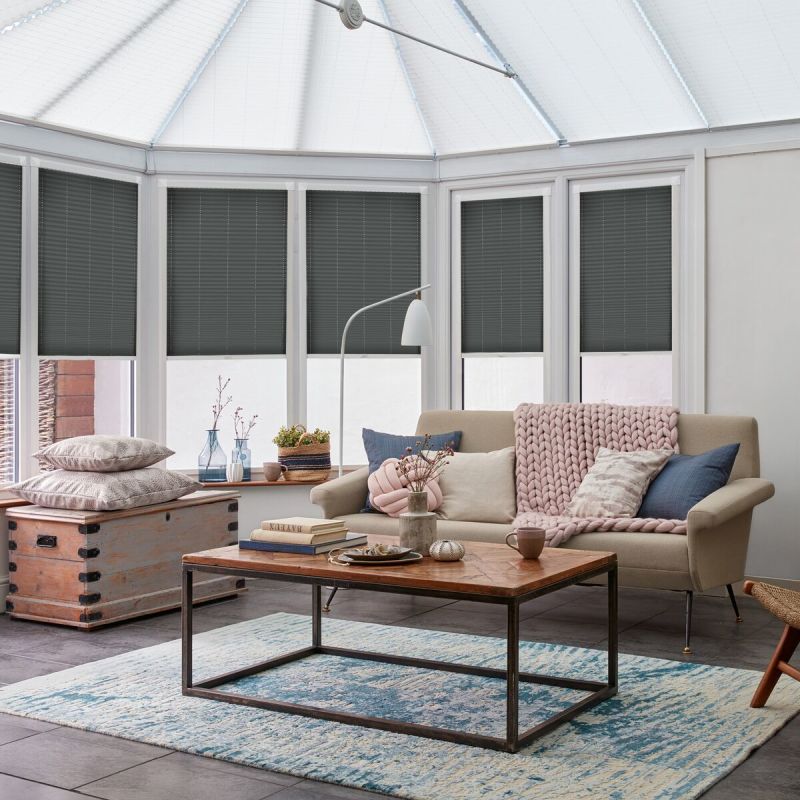 Solartex Chintz Anthracite Pleated blind