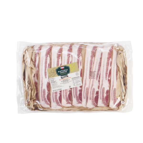 NATURAL CHOICE(r) Bacon, Uncured, 9/13 slice, 15 lb . C1CB - Front Center Inner Pack (Hi Res)