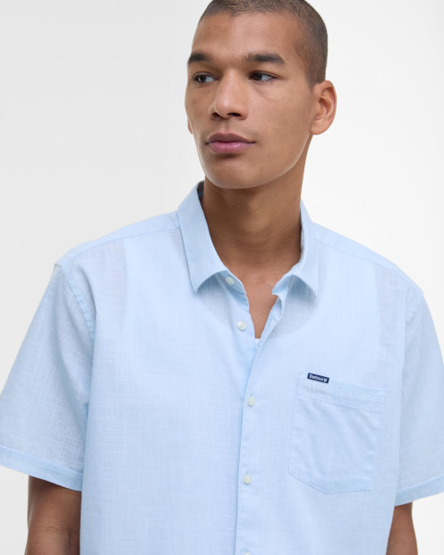 Pigment Dye Slub Short-Sleeved Shirt Bleached Blue
