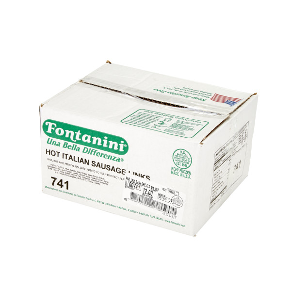 FONTANINI(r) Spicy Italian Sausage Link, Raw, Natural Casing, 4/lb, 1/12 lb . C1RA - Front Right Closed Case (Hi Res)