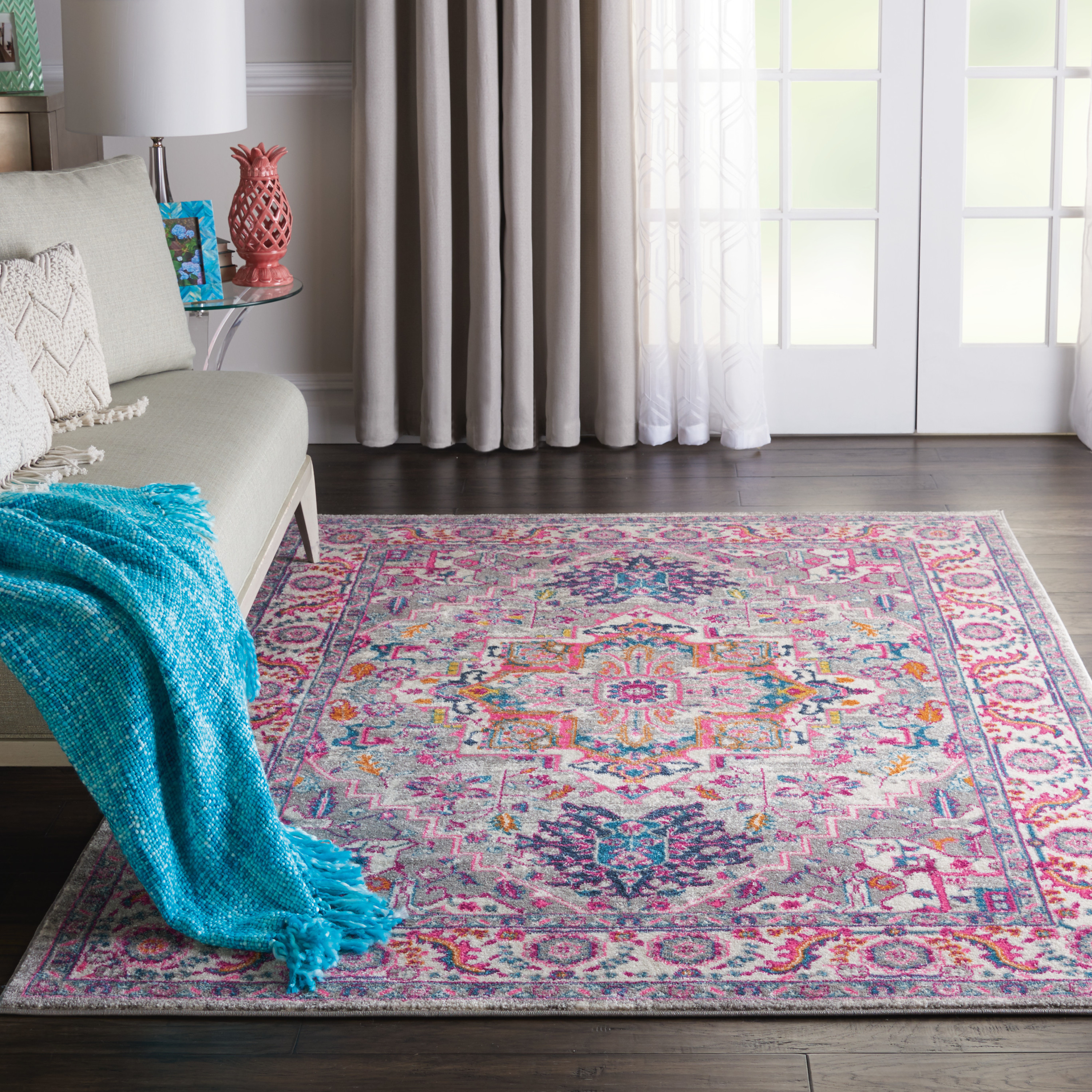 Nourison Passion 3'9" x 5'9" Light Grey Pink Bohemian Indoor Rug