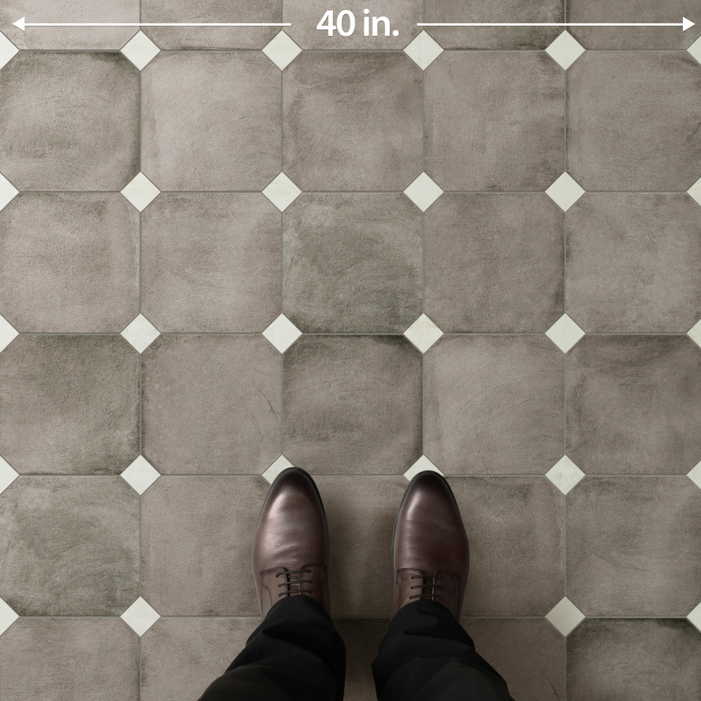 Laverton Octagon Grafito with Taco Nieve 7-7/8 in. x 7-7/8 in. Porcelain Floor and Wall Tile
