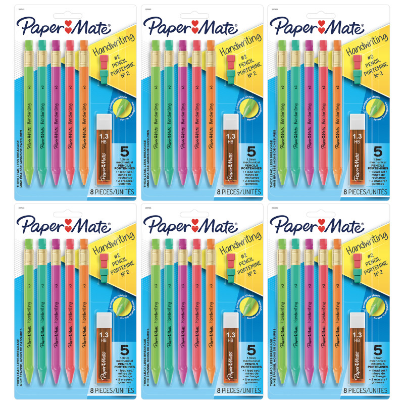 Handwriting+Triangular+Mechanical+Pencil+Set+with+Lead+%26+Eraser+Refills%2C+1.3mm%2C+5+Per+Pack%2C+6+Packs