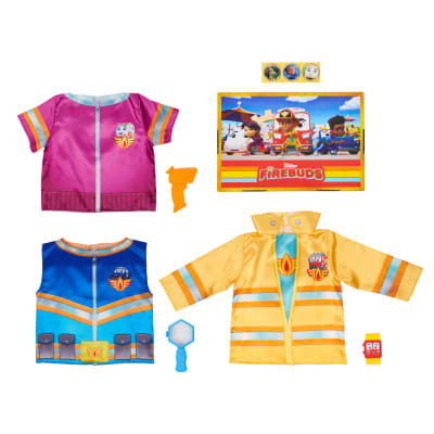 Disney Junior Firebuds, Malle à costumes, coffret de costumes pour enfants avec un costume de pompier, un costume de policier et un costume de secouriste, pour enfants à partir de 3 ans