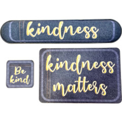 The Original Fun Mat&reg; Computer Desk Mats, Set of 3, (1) Mouse Pad, (1) Keyboard Wrist Pad, (1) Coaster, Kindness Themed, Denim