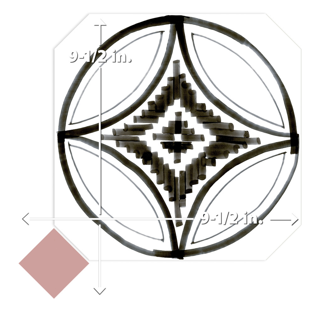 Vaudeville Octagon Deco Sombra with Taco Pink 7-7/8 in. x 7-7/8 in. Porcelain Floor and Wall Tile