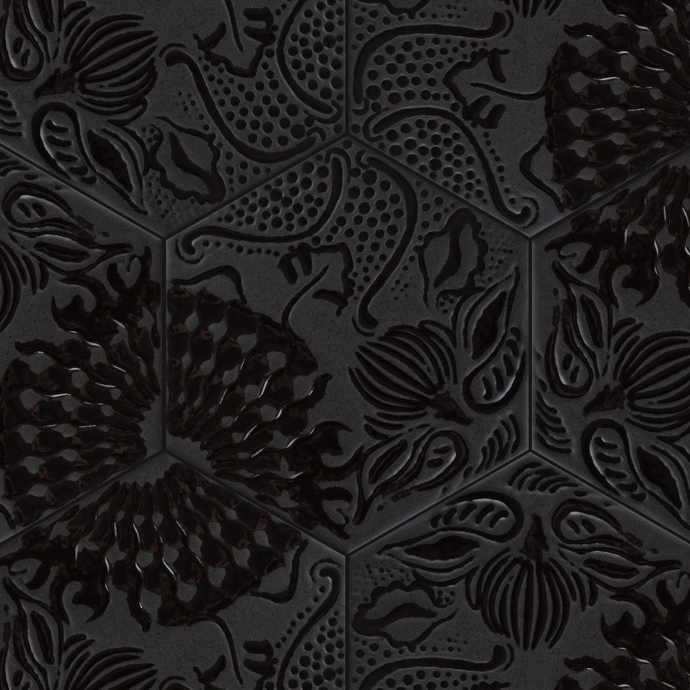 Gaudi Lux Hex Black 8-5/8 in. x 9-7/8 in. Porcelain Floor and Wall Tile