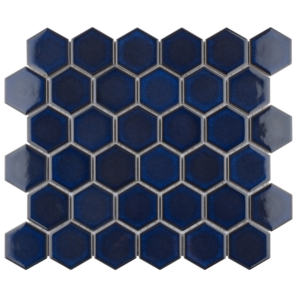 Tribeca 2″ Hex Glossy Cobalt 11-1/8 in. x 12-5/8 in. Porcelain Mosaic Tile