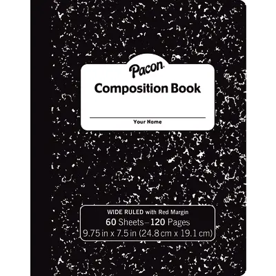 Pacon  Composition Book, Black Marble, 3/8 in ruled with margin 9-3/4