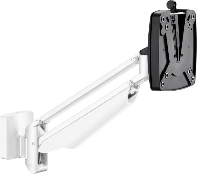 Designed to mount on a SlatWall, CLU I sw lifts a monitor into an ideal viewing position.