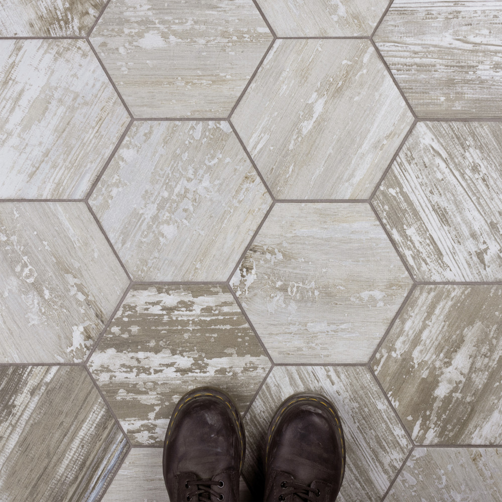 Suomi Hex Grey 8.63x9.88 Hexagon Porcelain Floor and Wall Digital Pattern