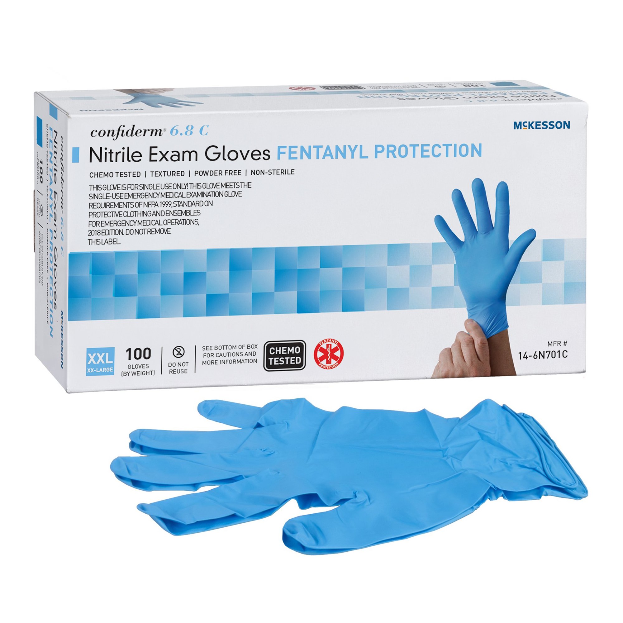 McKesson Confiderm® 6.8C Nitrile Exam Glove, 2X-Large, Blue