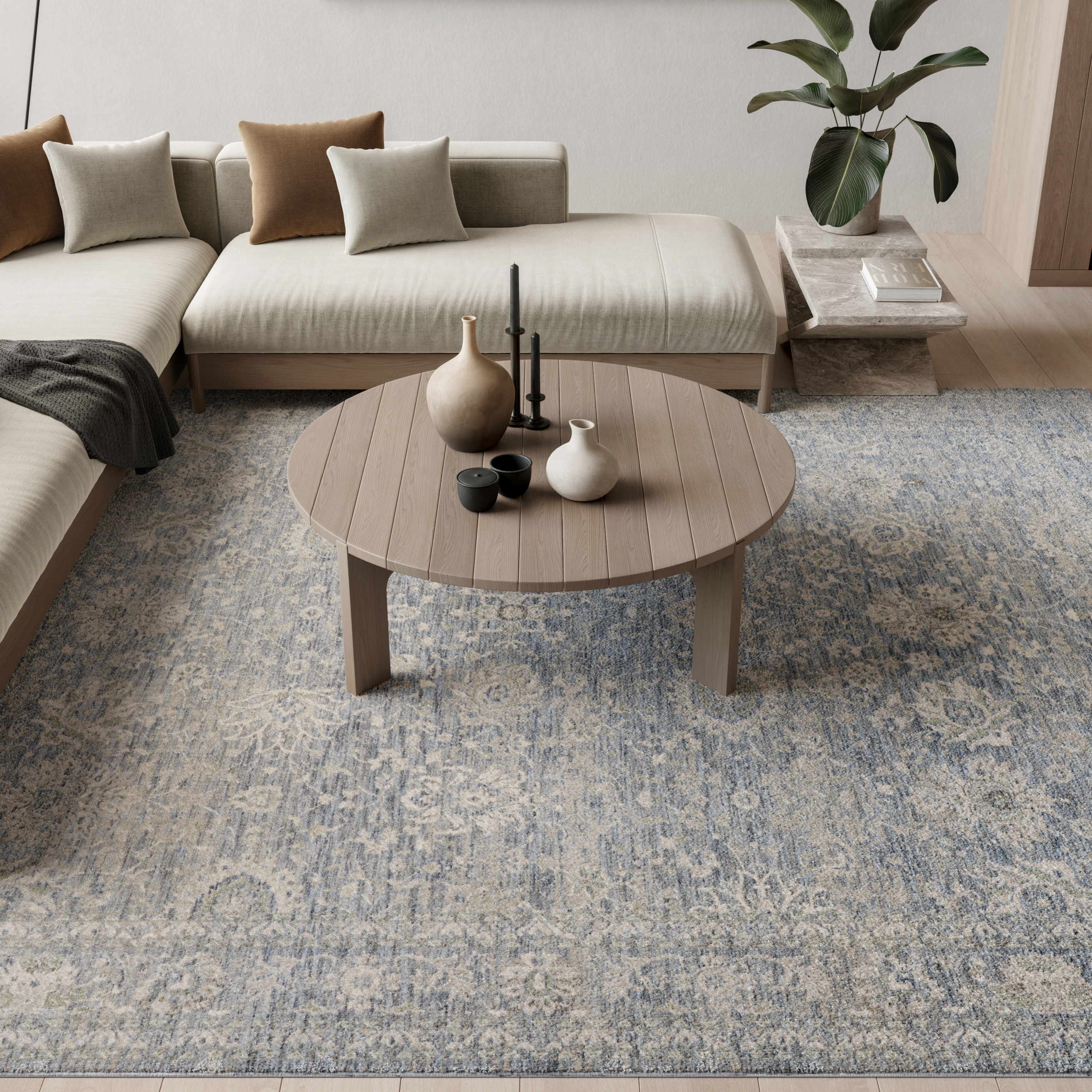 Nourison Soft Mist 9' x 12' Light Blue Vintage Indoor Rug