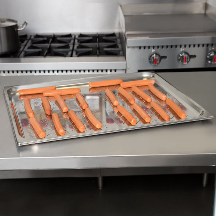 Double-wide perforated stainless steel steam table tray