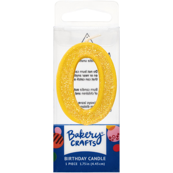 0 Mini Yellow Glitter Numeral Candles