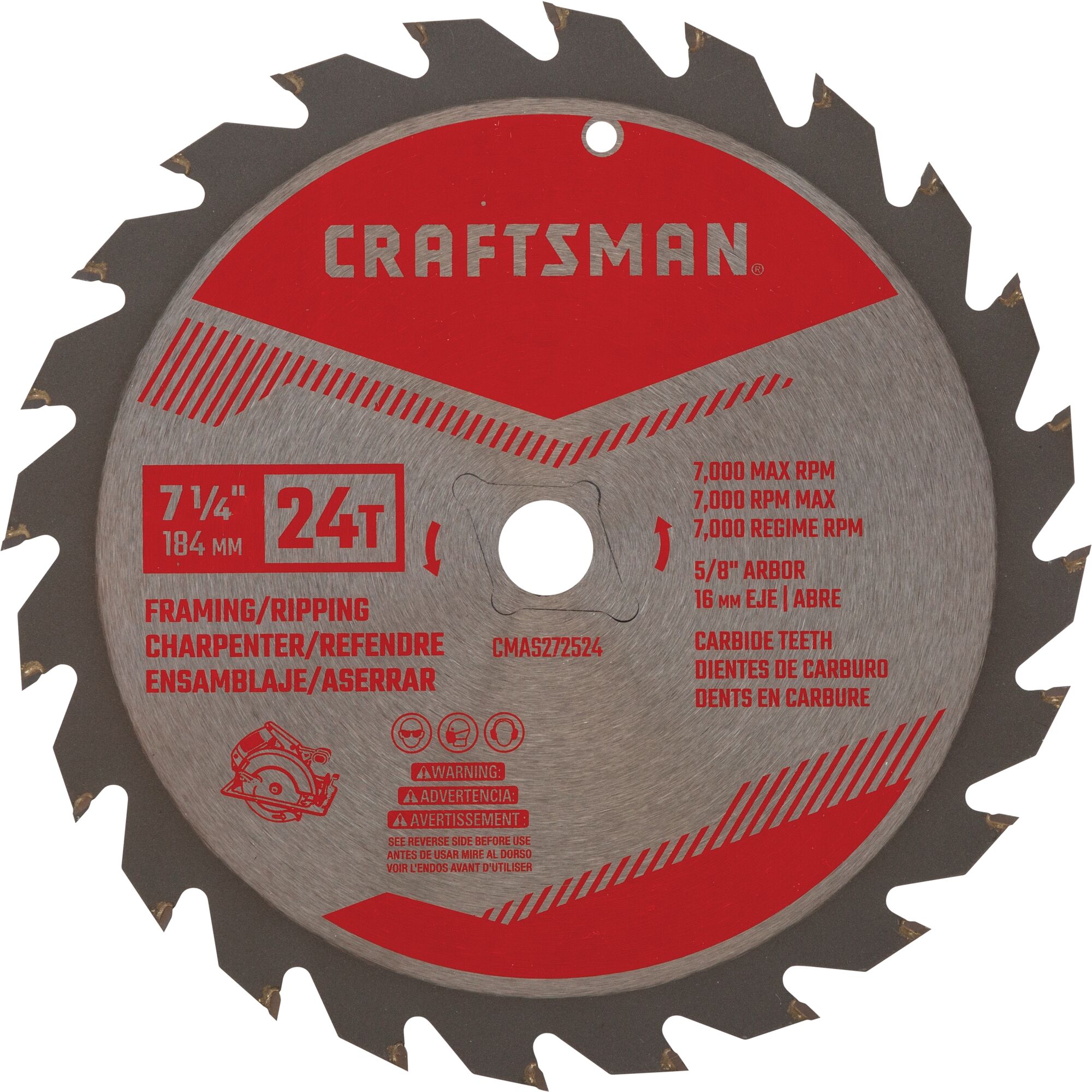 7 and a quarter inch 24 tooth framing ripping saw blade.
